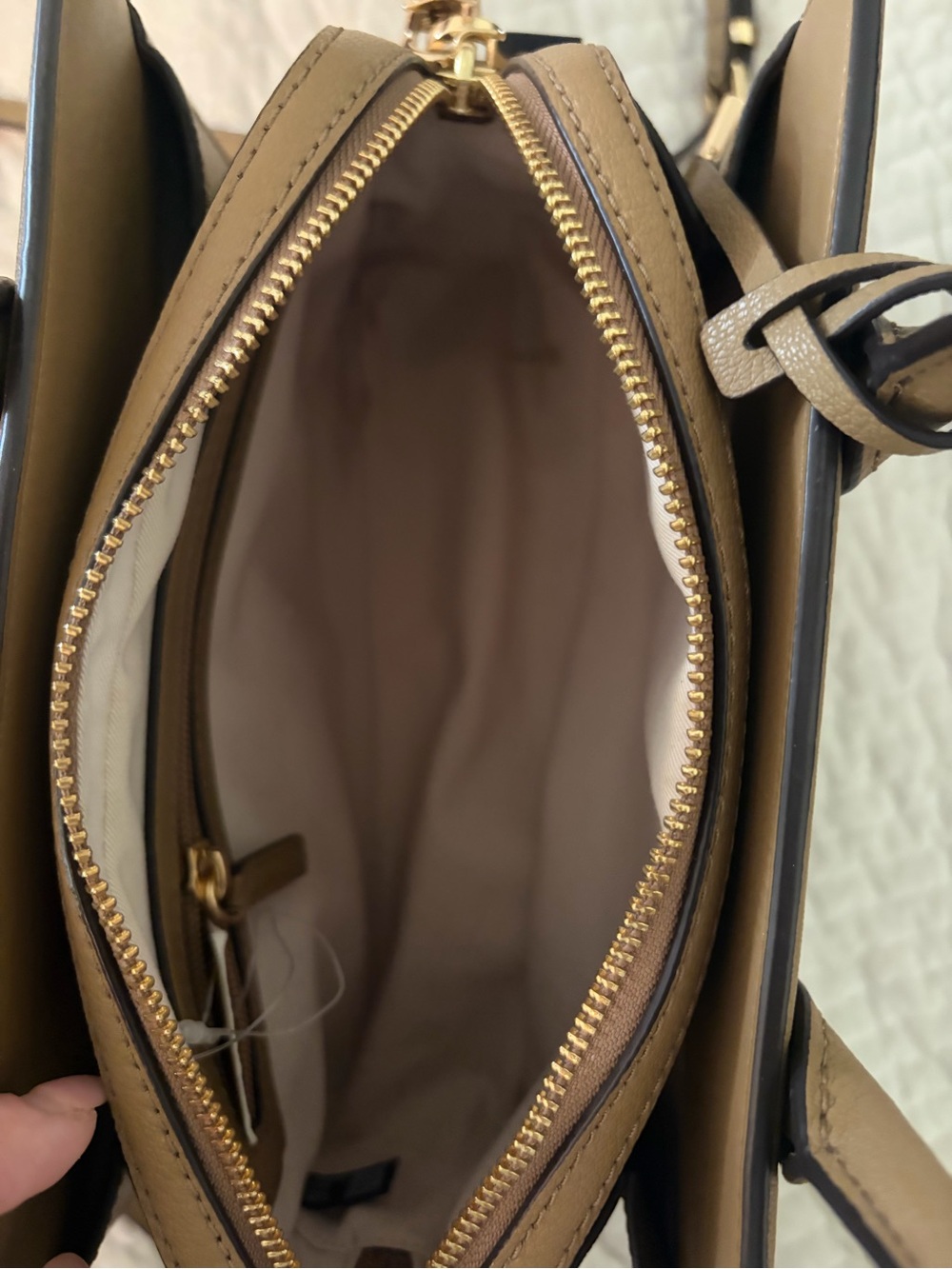 Michael Kors Tan Leather Satchel with Gold MK Charm - Picture 11 of 15